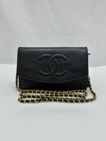 CHANEL Black Caviar CC Logo Timeless Wallet On Chain WOC