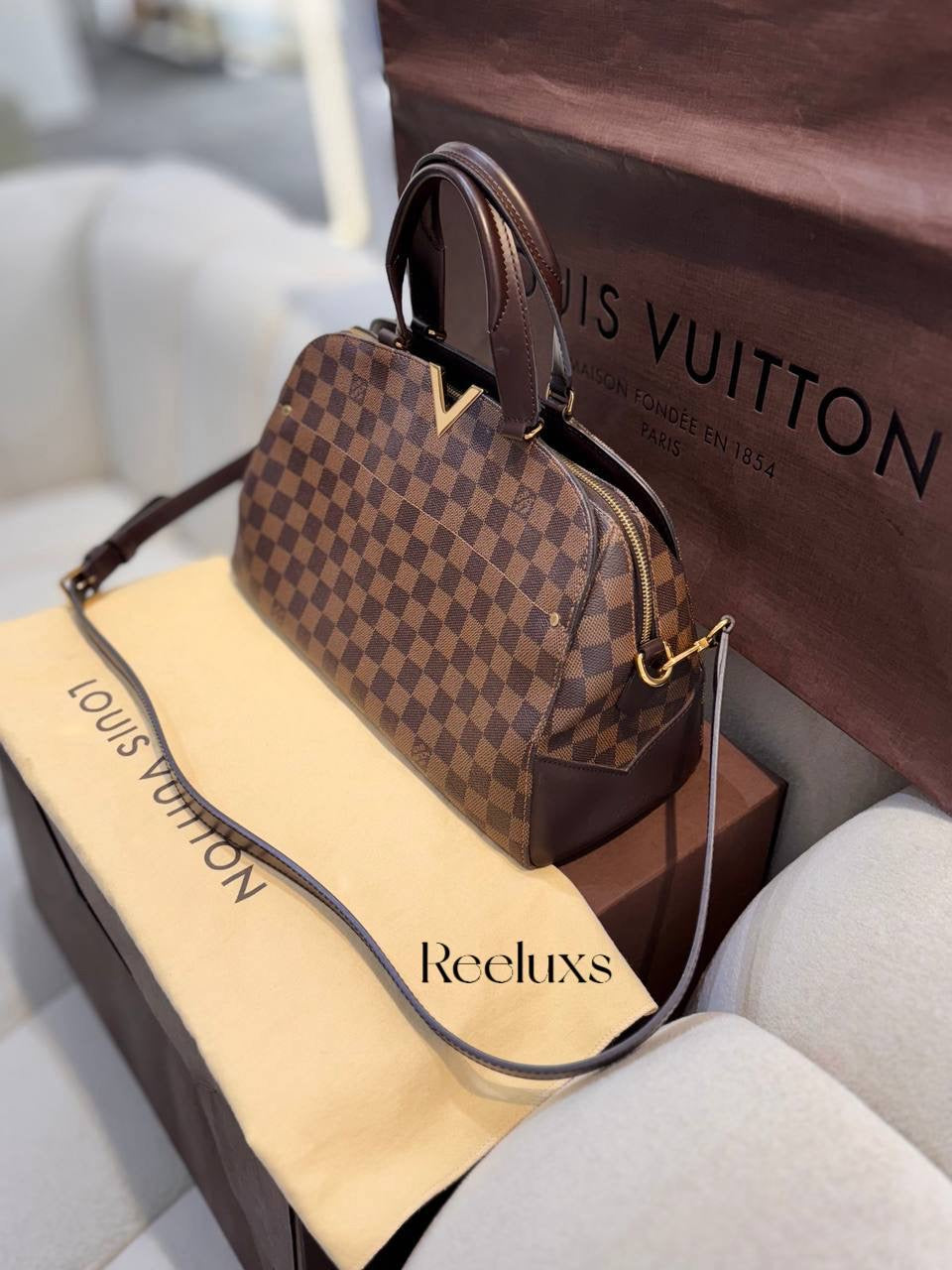 FULL SET LOUIS VUITTON LV Kensington Bowling Damier Ebene Shoulder Bag