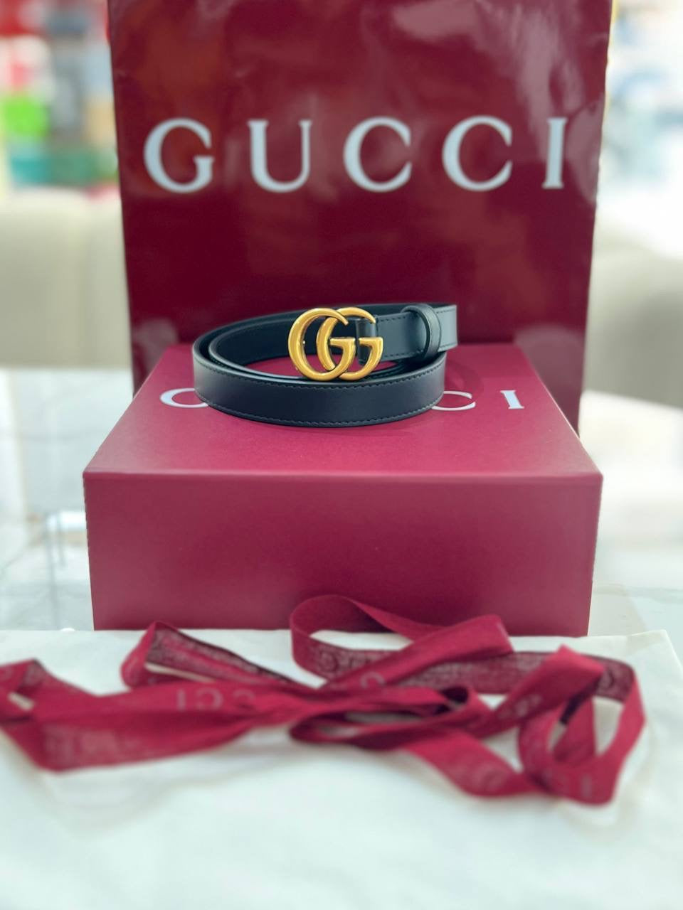 GUCCI GG Marmont Thin Leather Black Belt