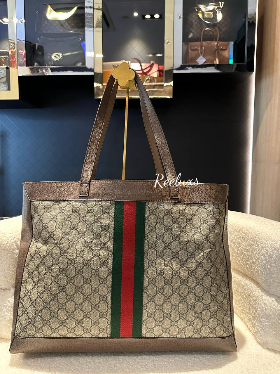 FULLSET GUCCI GG Supreme Ophidia GG Supreme Medium Tote Bag