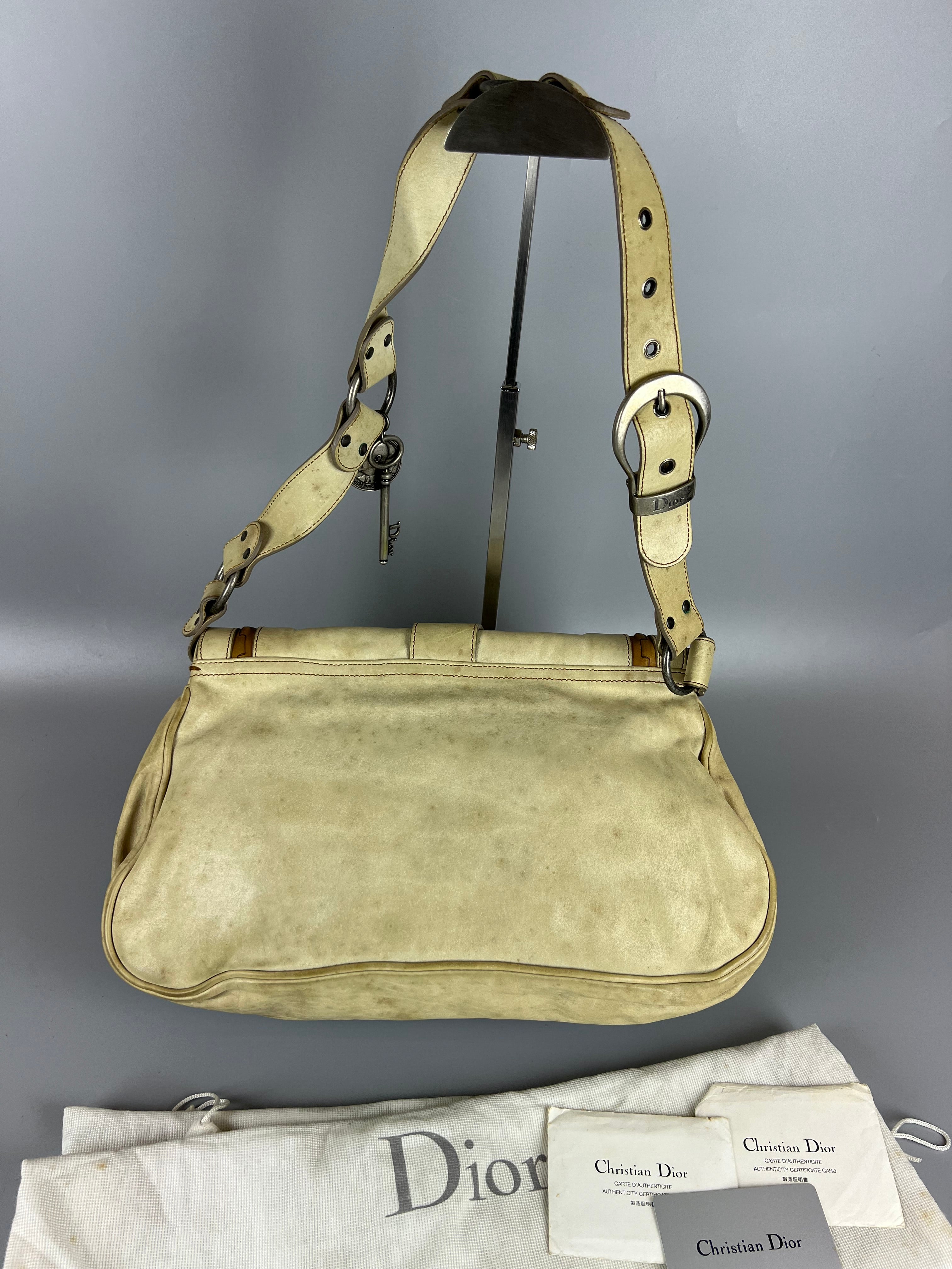 CHRISTIAN DIOR  Cream Leather Signature Gaucho Saddle Shoulder Bag