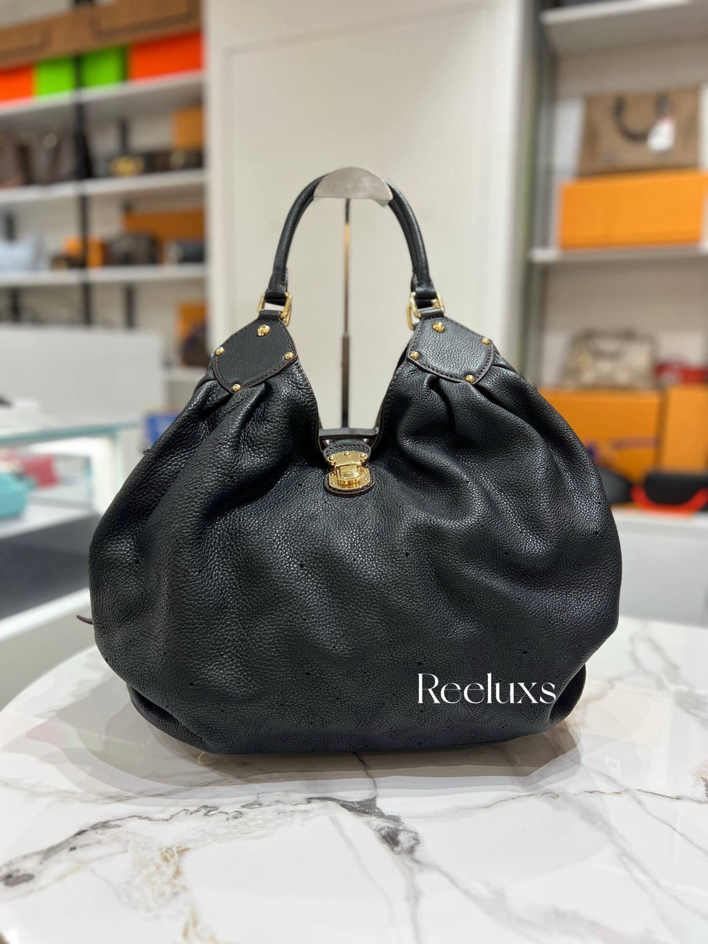 LOUIS VUITTON LV Mahina Black Leather Tote Handbag