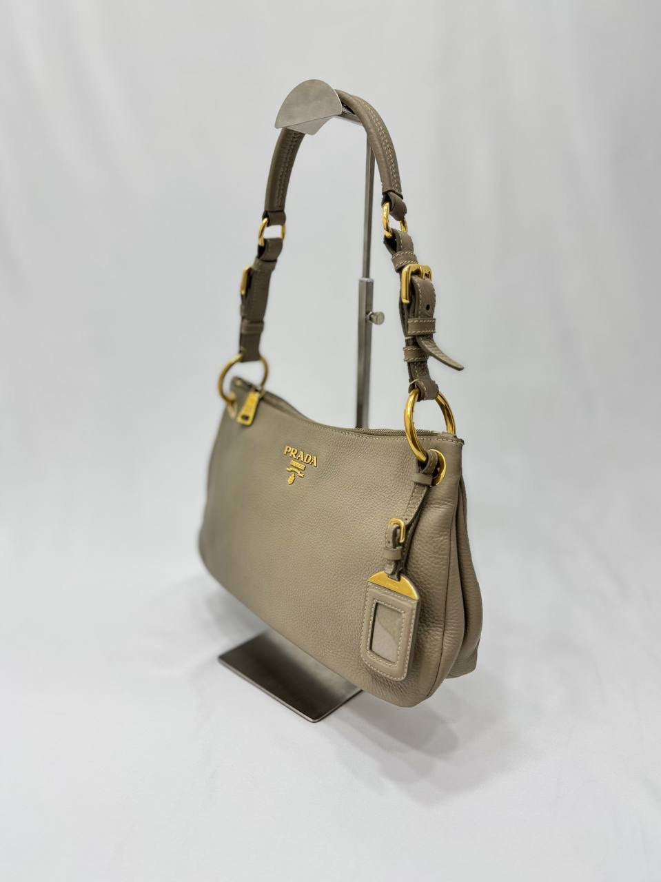 PRADA Belted Zip Shoulder Bag Vitello Daino Handbag