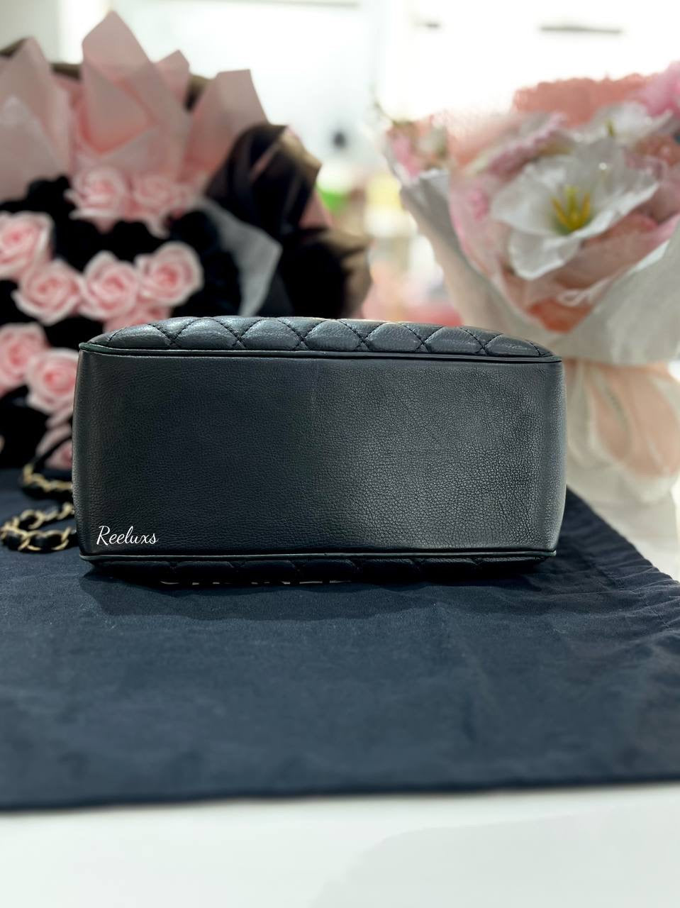 CHANEL  CC Vanity Case Black Calf Leather with Gold Hardware Hand Bag