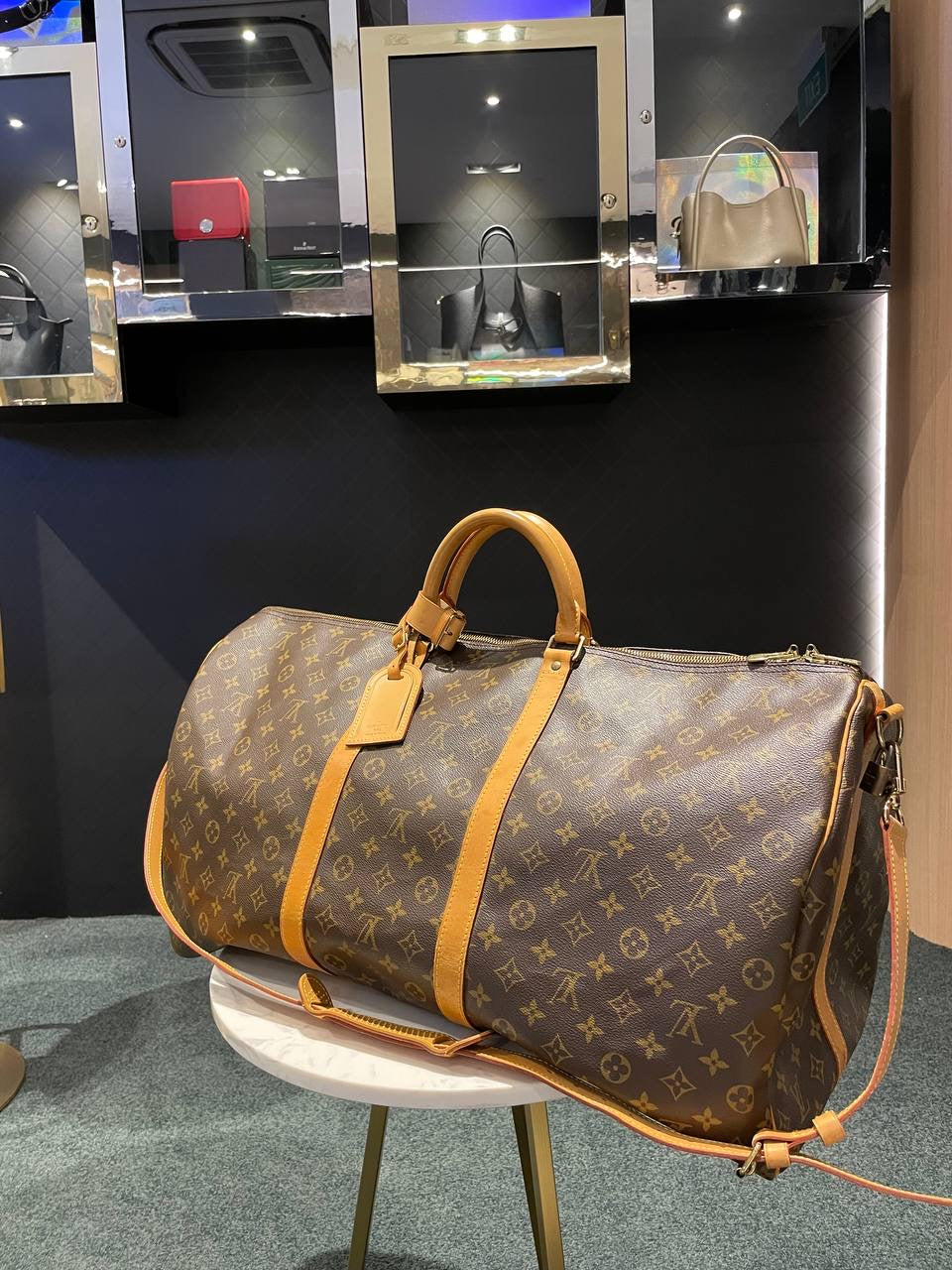 LOUIS VUITTON Keepall 55 Bandouliere Monogram Canvas Duffle Travel Bag + Strap