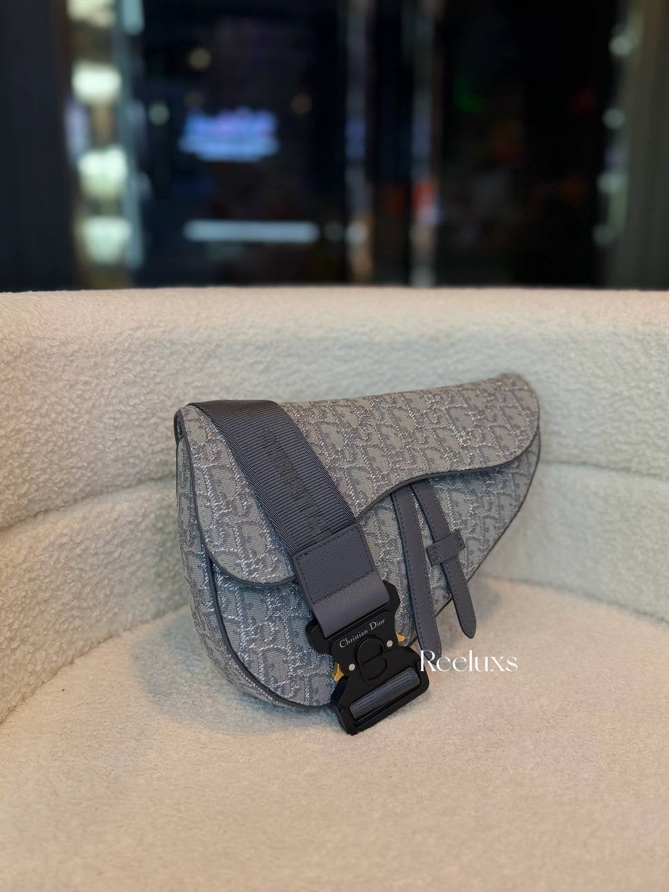 Christian Dior Saddle Bag in grey Oblique jacquard canvas