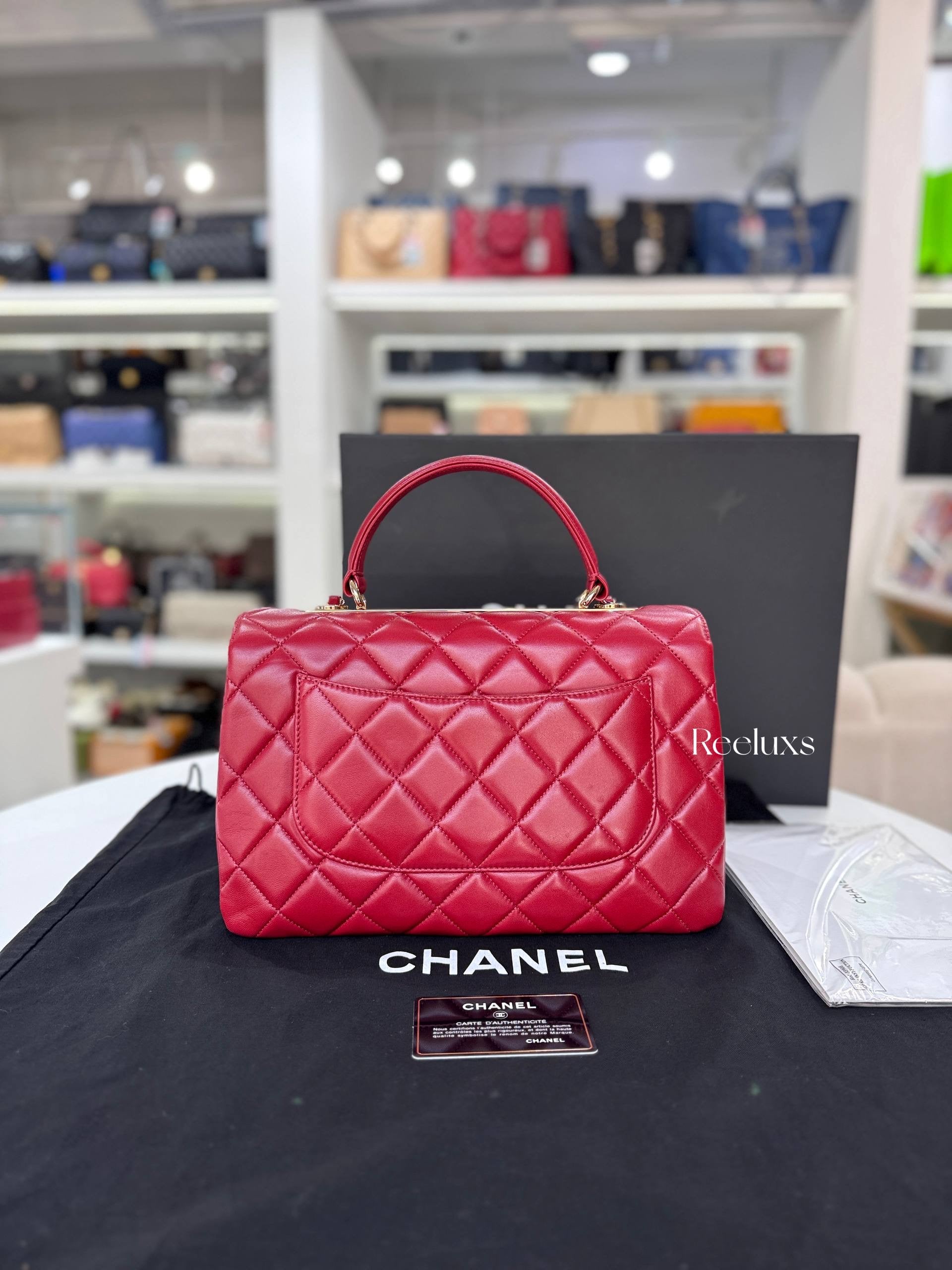 CHANEL Red Quilted Lambskin Medium Trendy CC Bag