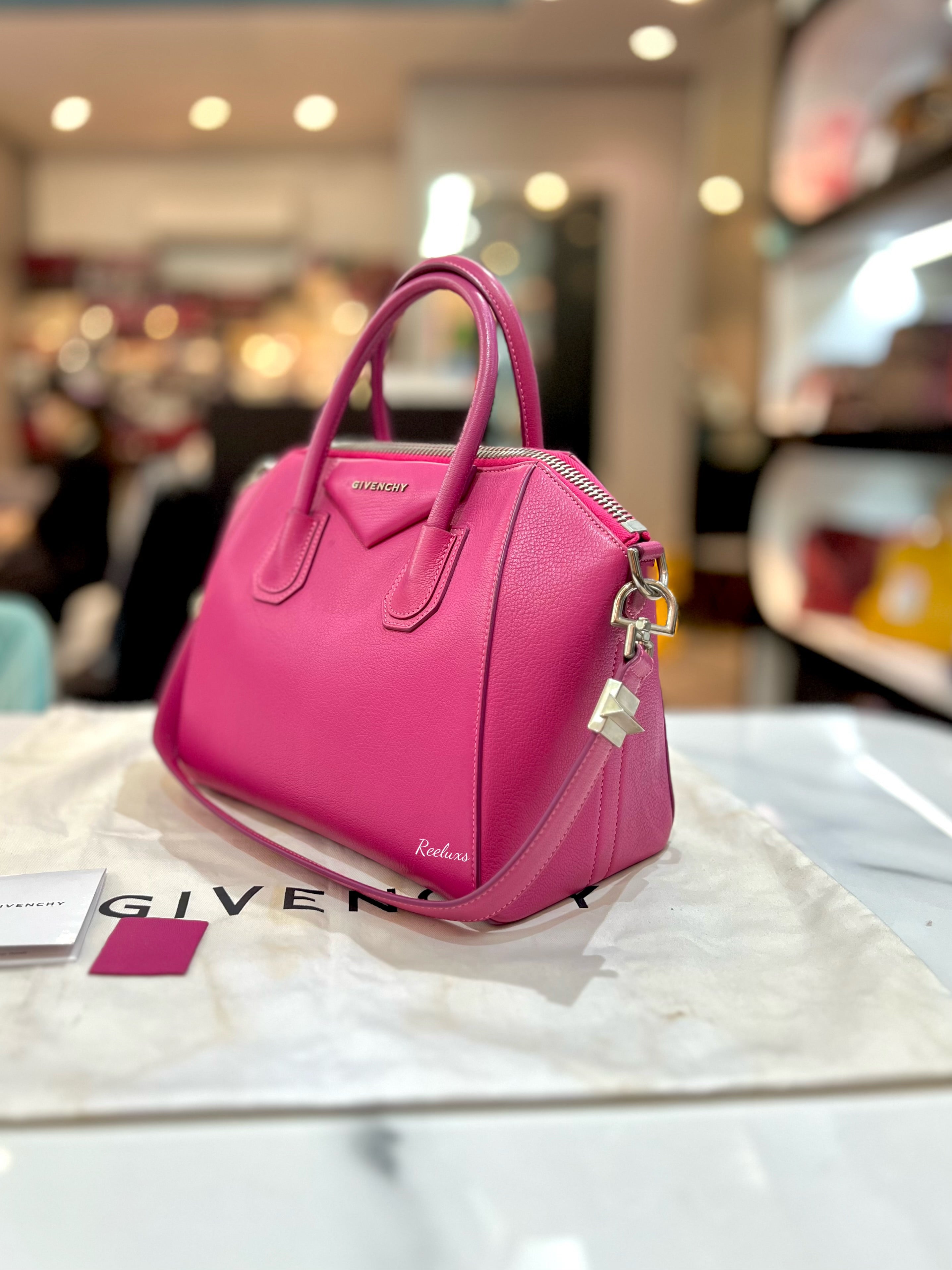 GIVENCHY Magenta Leather Small Antigona Satchel