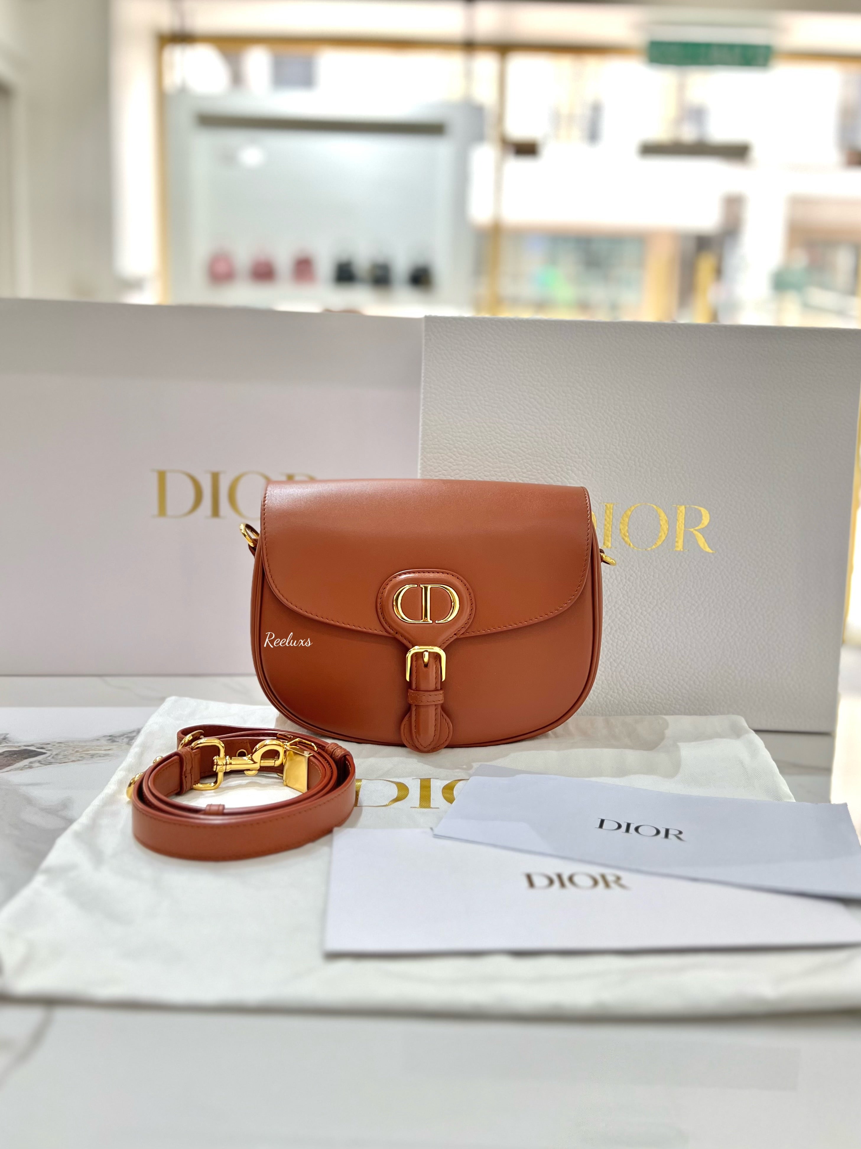 2023 FULL SET DIOR Women Medium Dior Bobby Bag Dark Tan Box Calfskin