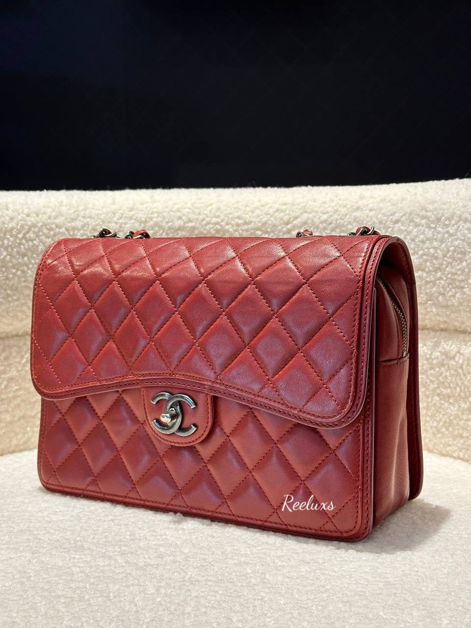 CHANEL Lambskin Quilted Citizen Zip Large Flap Dark Red  Shoulder Bag