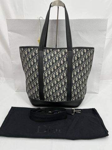 DIOR Oblique Voyage Tote Bag Light Gray Black Navy