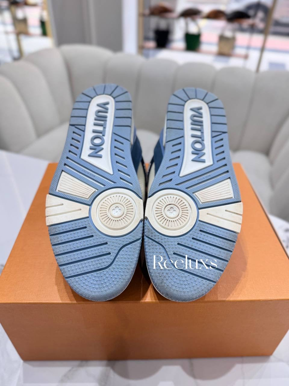 FullSet LOUIS VUITTON LV Trainer Maxi Sneaker In Cream Blue Color Shoes