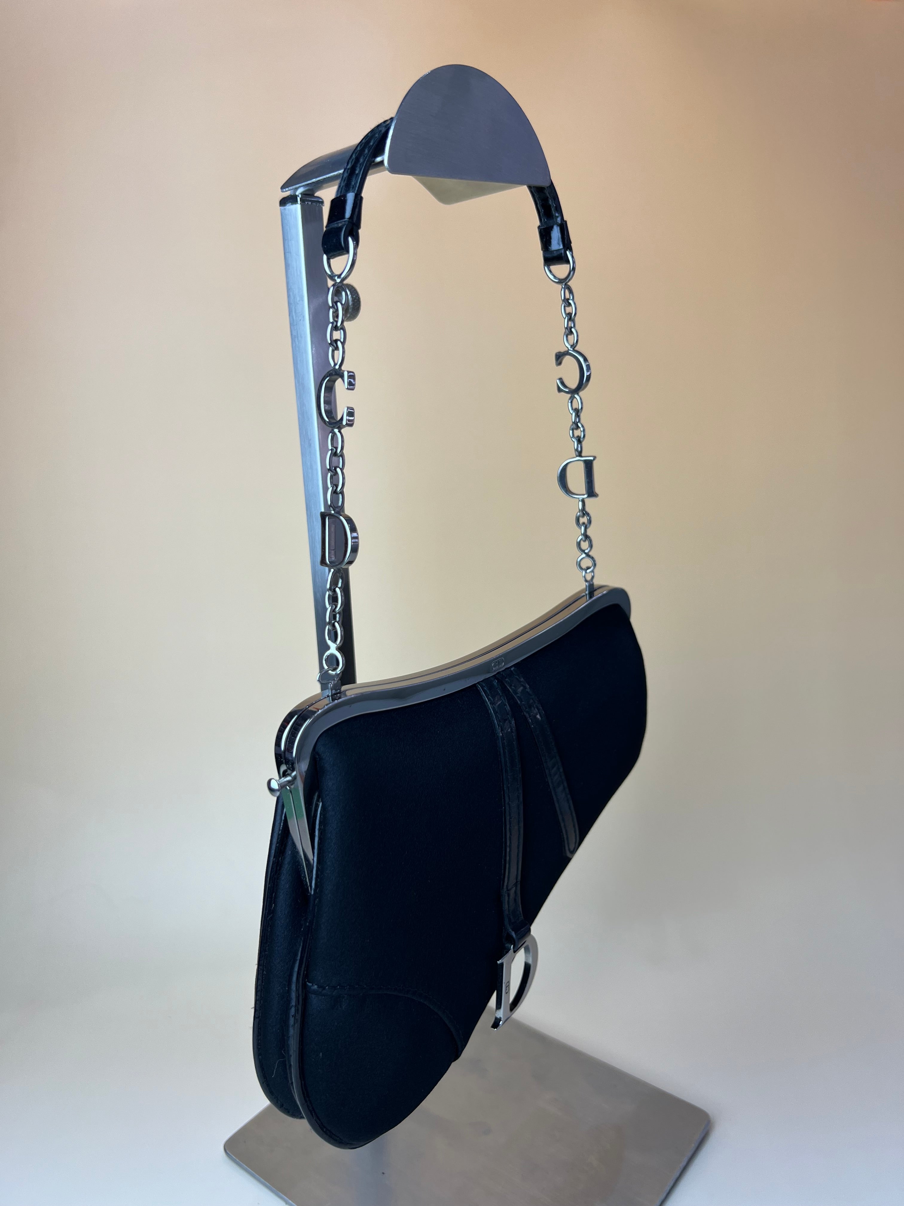 DIOR Black Satin Mini Saddle Bag