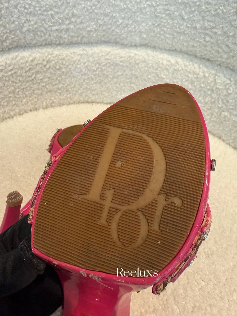 Dior Pink Leather and Beige Canvas Monogram Mules