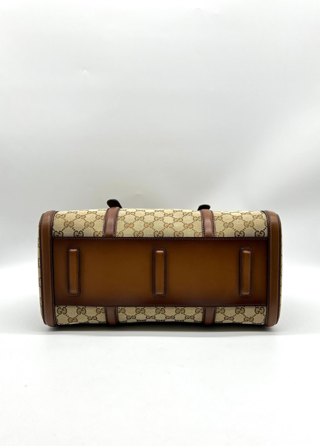 GUCCI Monogram Medium Lady Web Boston Bag Beige Cuir - Reeluxs 