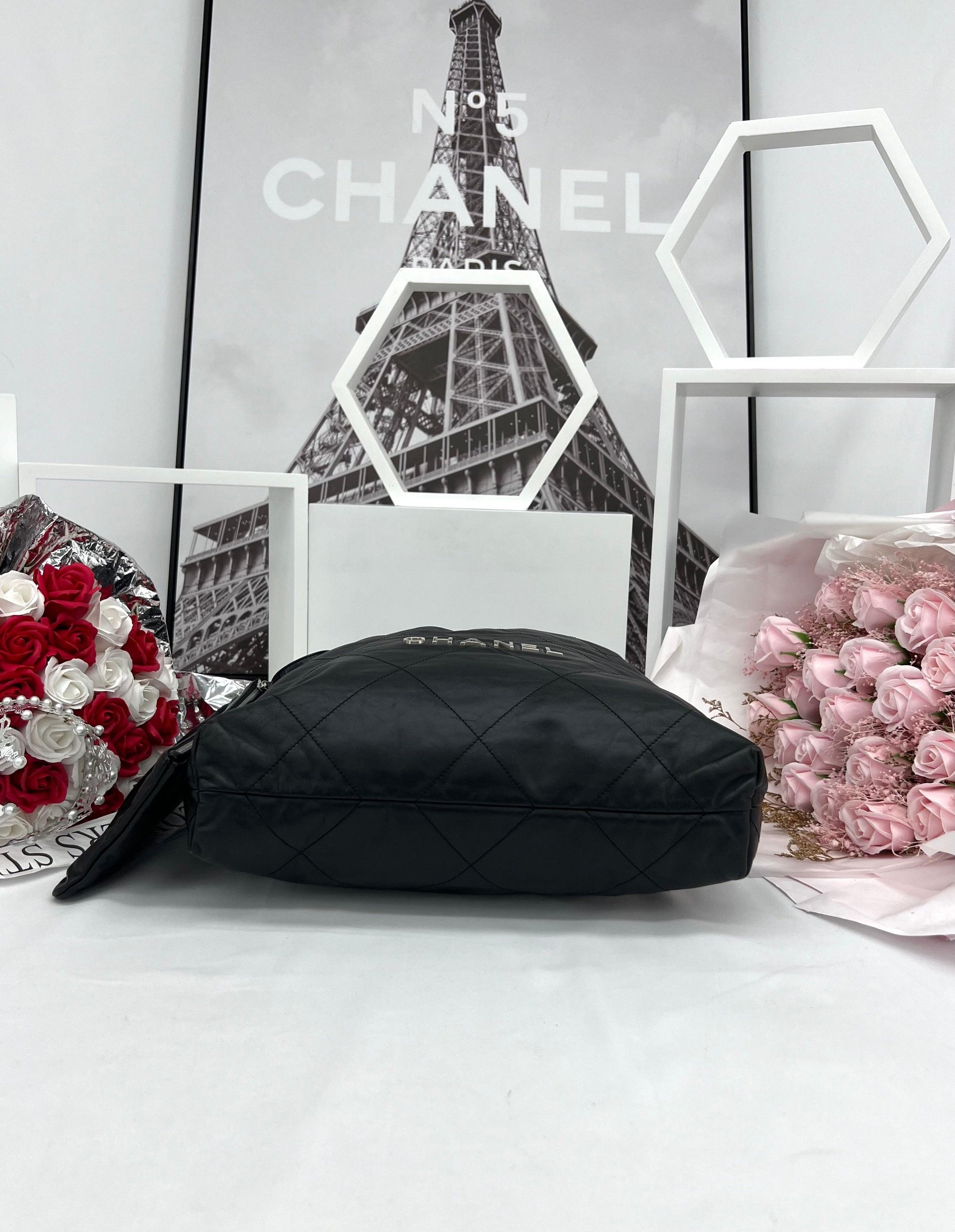 CHANEL Shiny Calfskin Quilted Chanel 22 Black - Reeluxs 