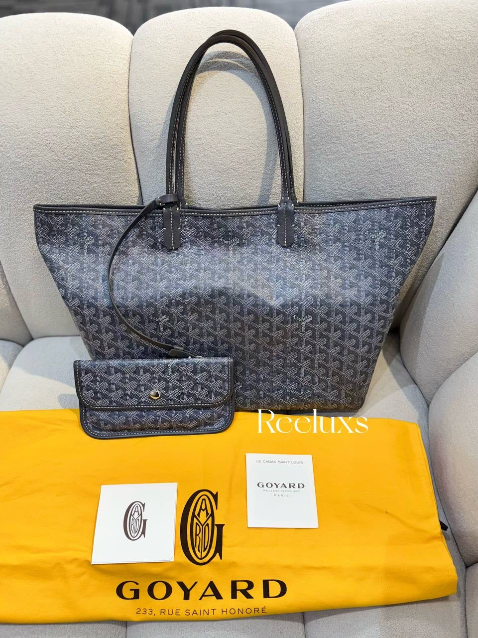 GOYARD Saint Louis PM Tote Bag Pouch Gray Shopping Purse Women's