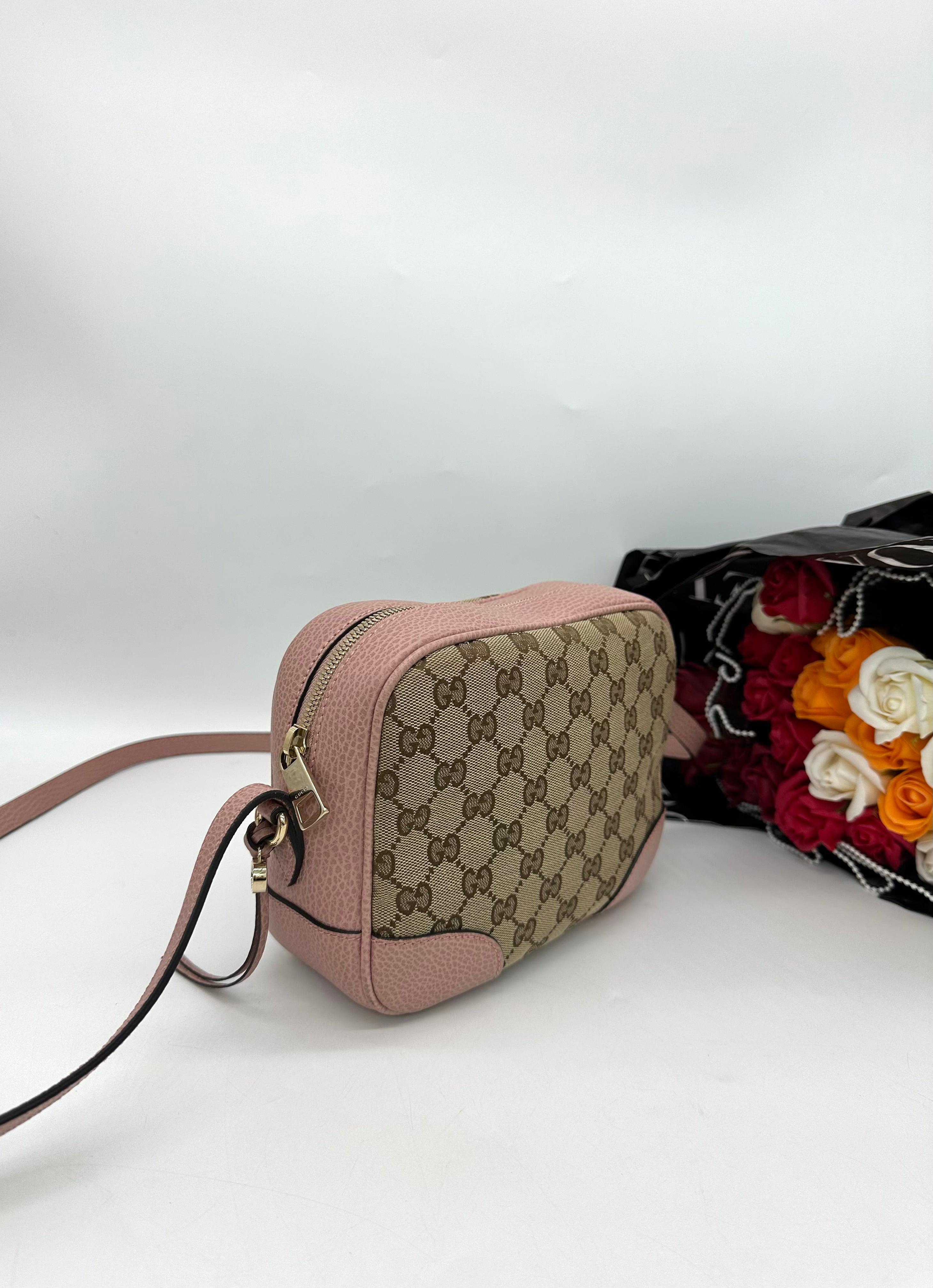 GUCCI Monogram Mini Bree Messenger Bag Beige Soft Pink For Lady - Reeluxs 