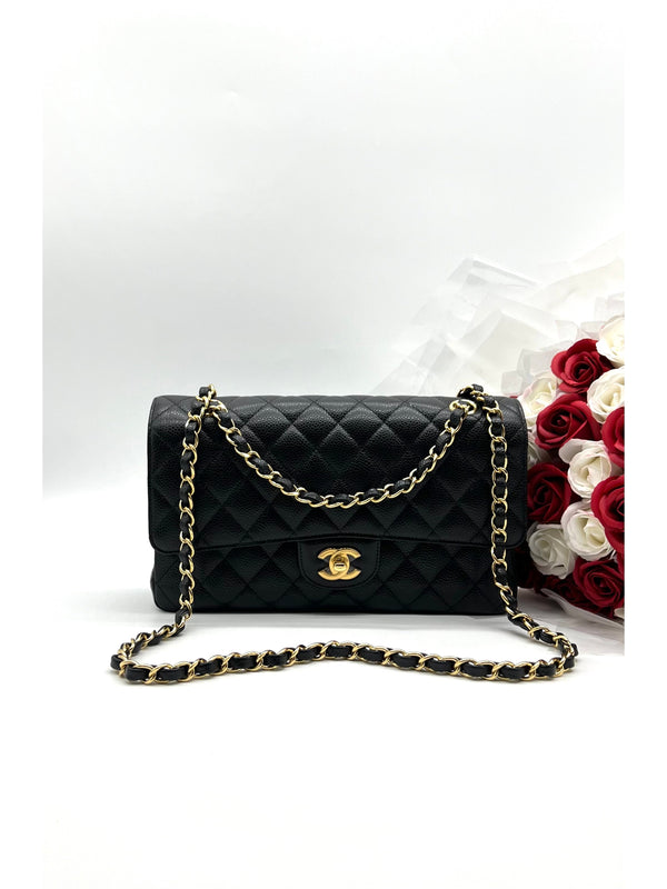 CHANEL Matelasse W flap Chain Shoulder Bag Caviar skin Black - Reeluxs 