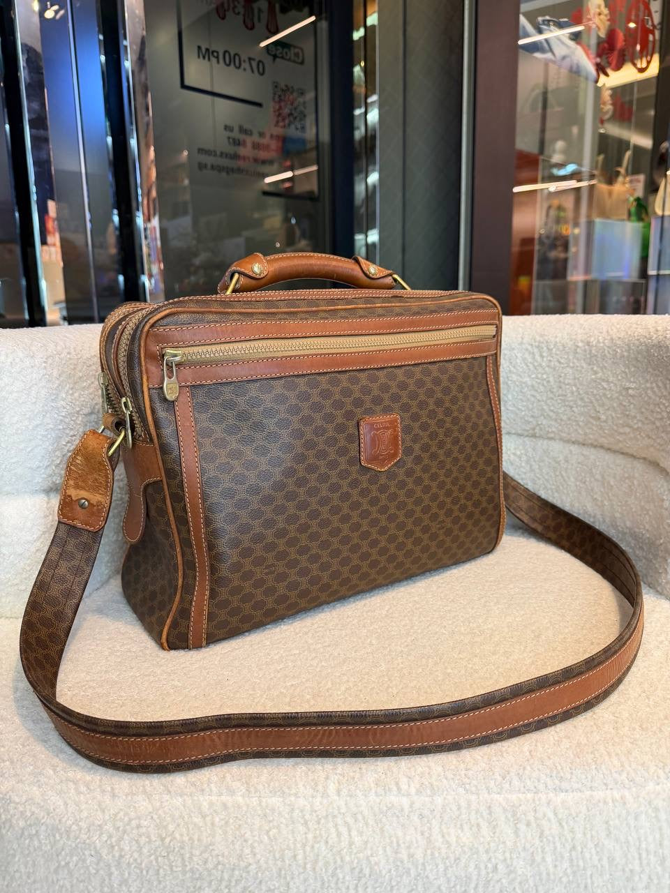 Celine M09 Classic Logo Print Brown Mcadam Business 2-way Bag