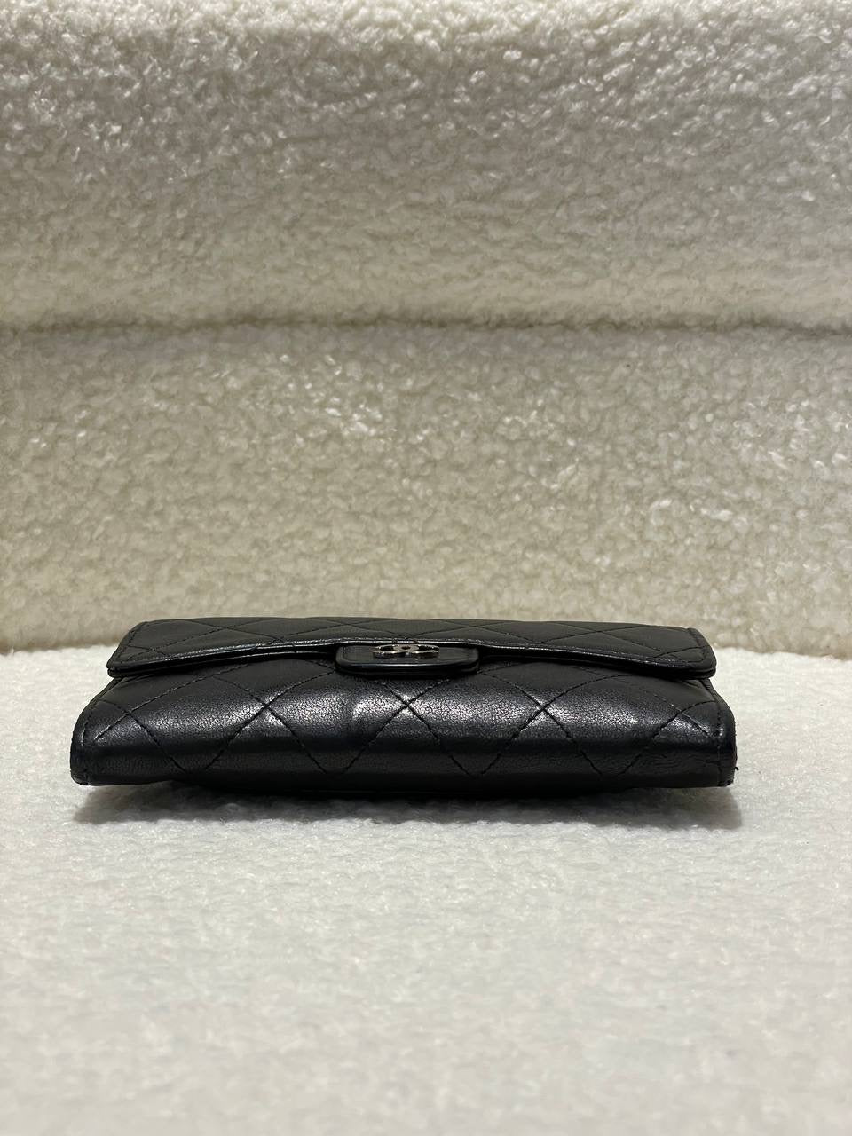 CHANEL Quilted Lambskin Flap Silver Hardware Long Wallet