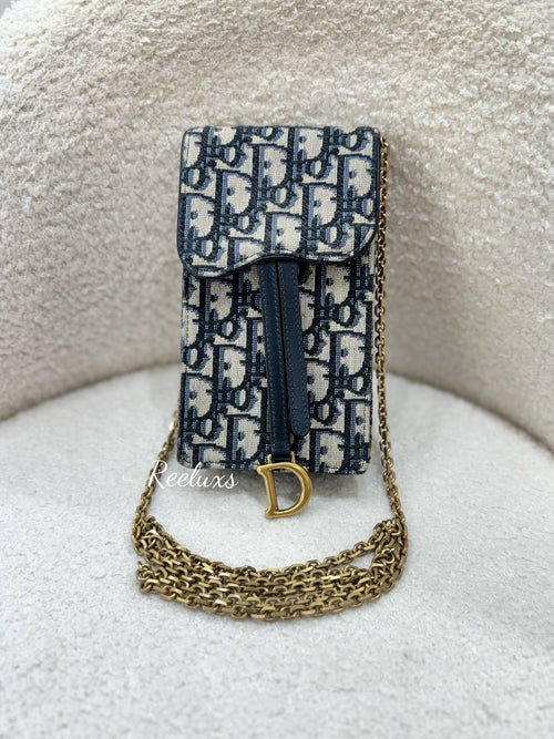 CHRISTIAN DIOR Oblique Saddle Vertical Pouch Chain Crossbody Bag