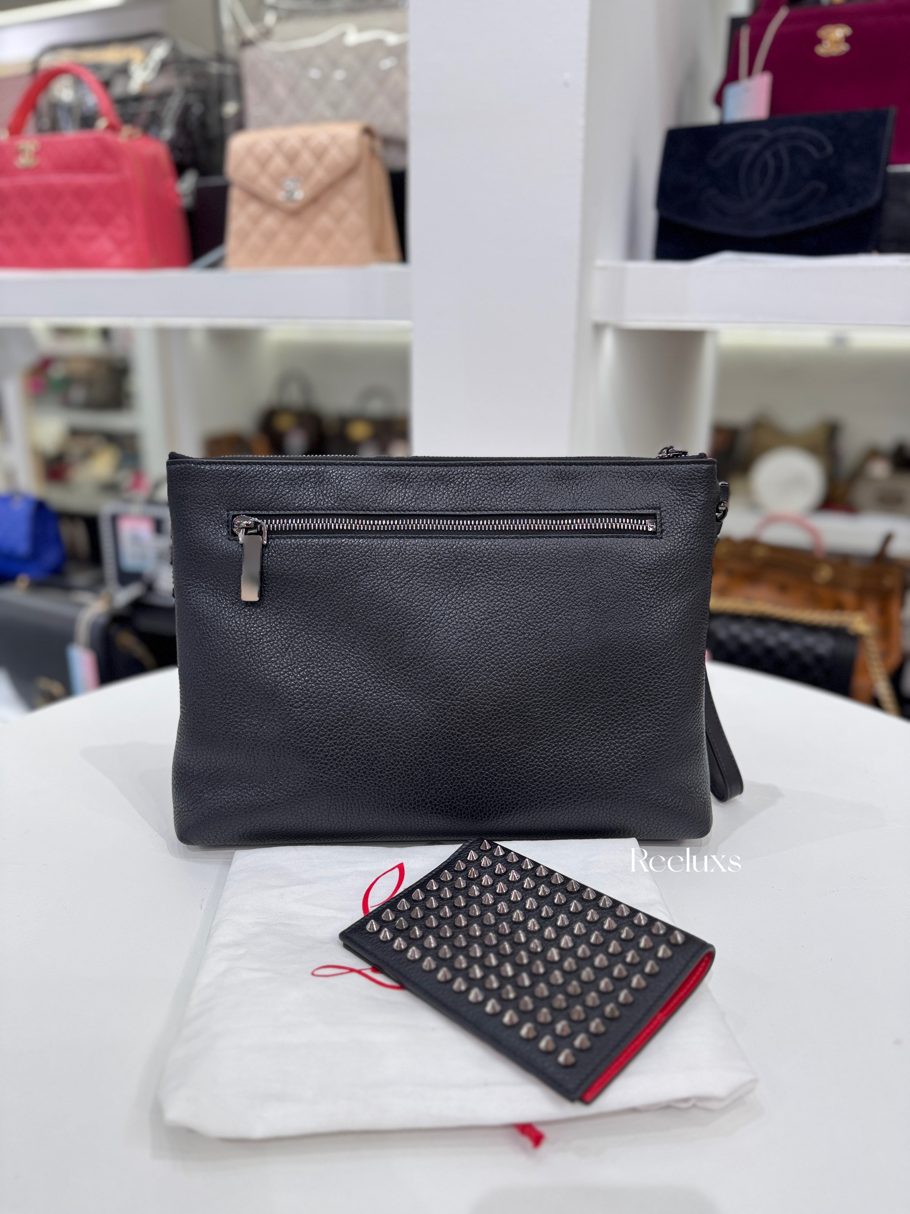 CHRISTIAN LOUBOUTINE Funky Spiked Leather Pouch In Black