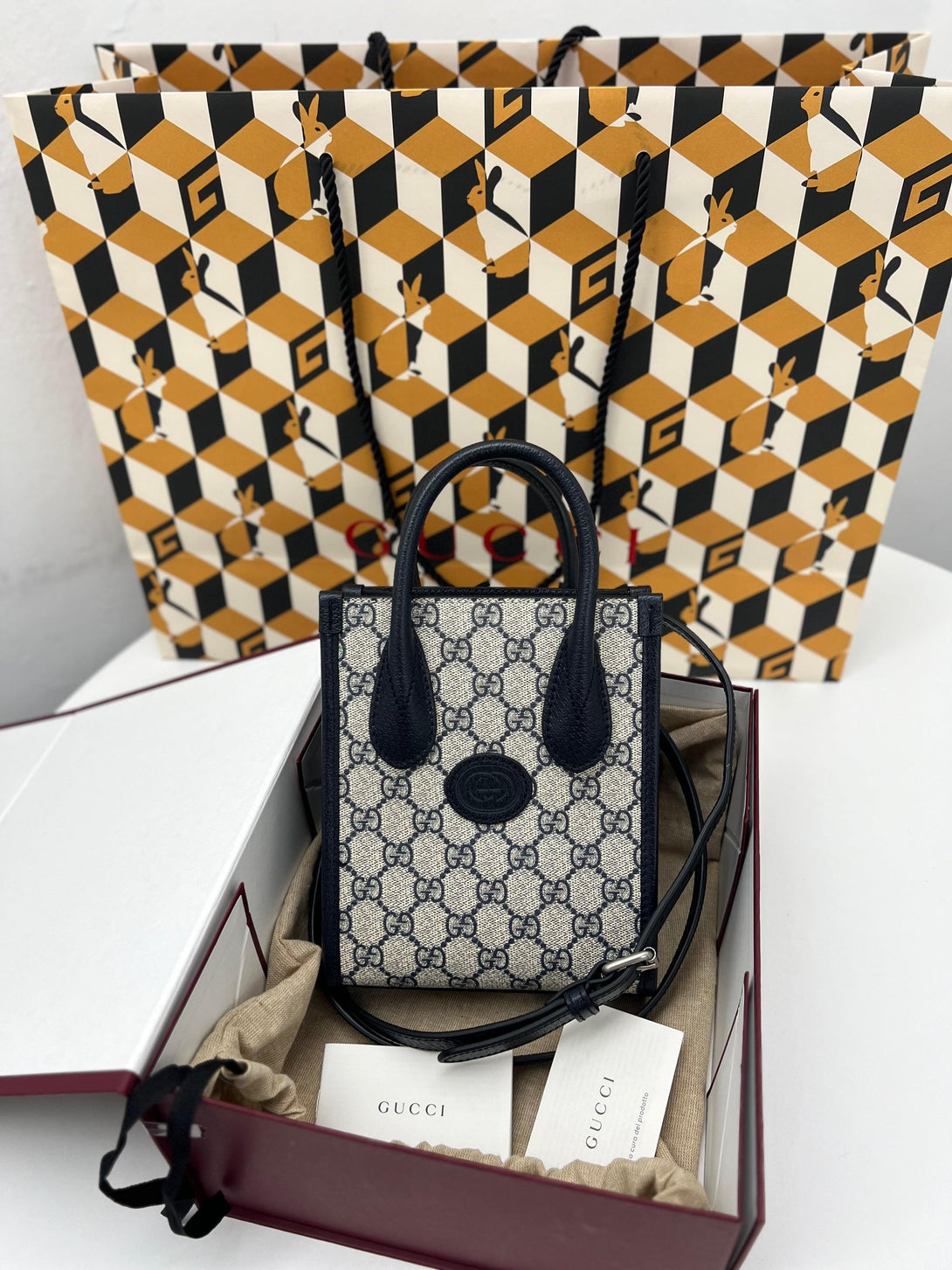 GUCCI Supreme Mini Tote Bag With Interlocking - Reeluxs 