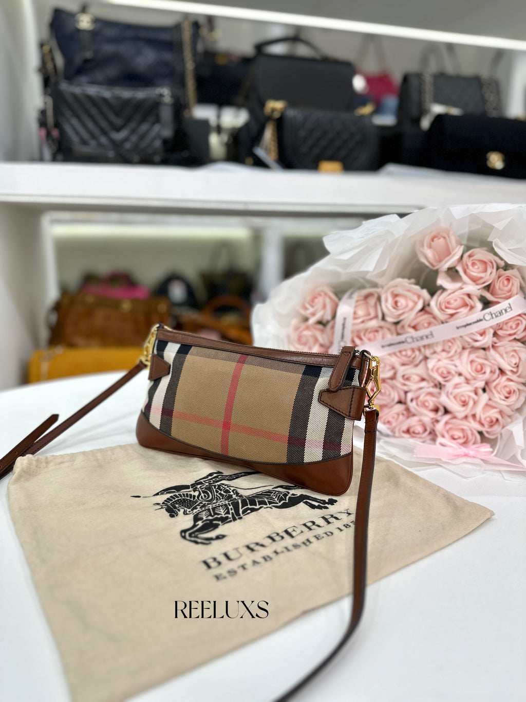 BURBERRY  House Check Bridle Calfskin Peyton Crossbody Bag