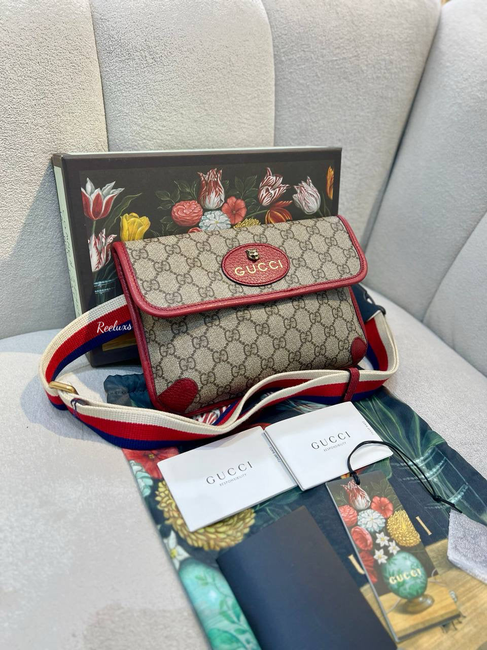 FULLSET GUCCI GG Supreme Web Totem Three Piece Monogram Shoulder Bag