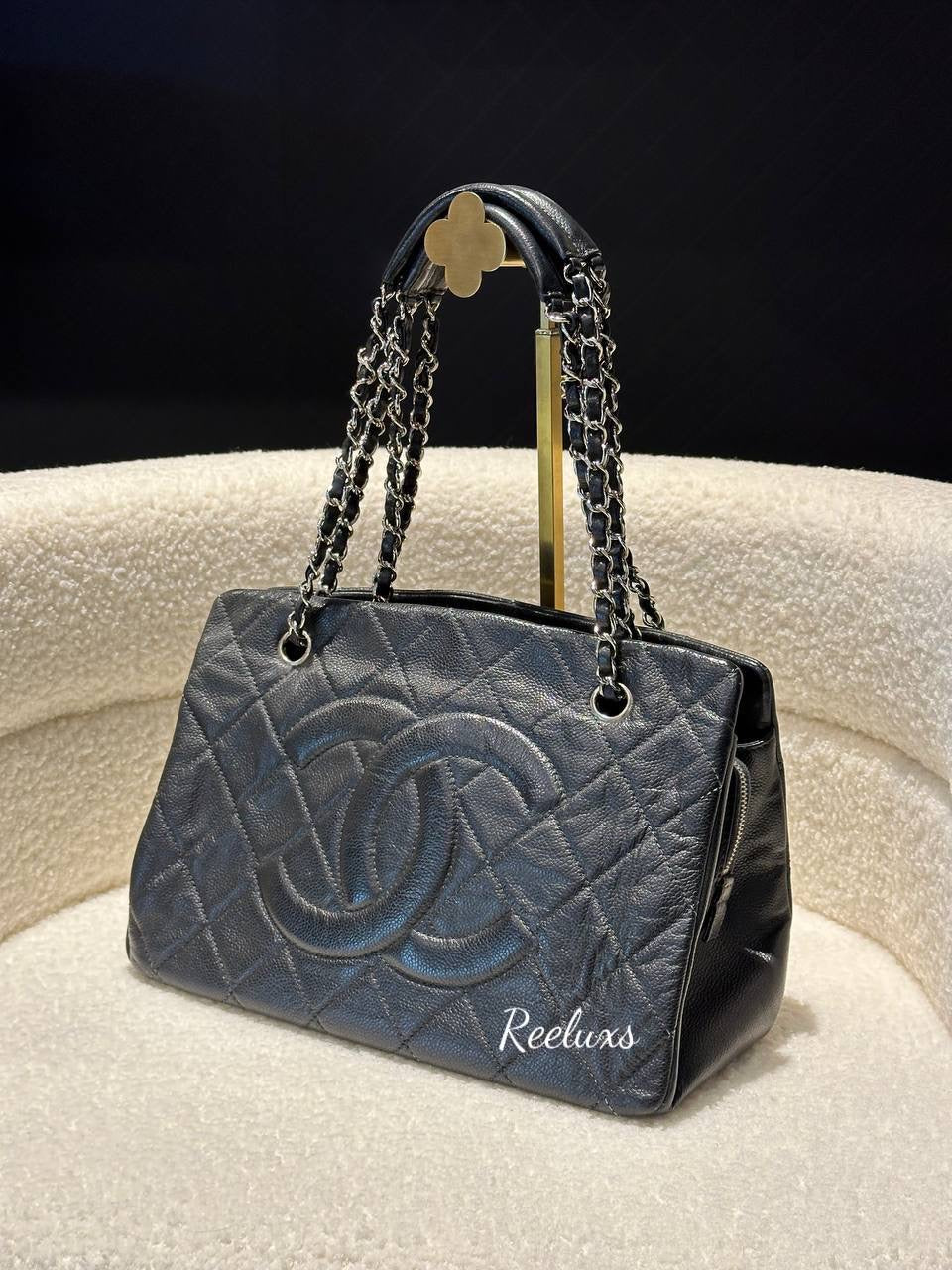 CHANEL Black Caviar Grand Shopper Tote Bag