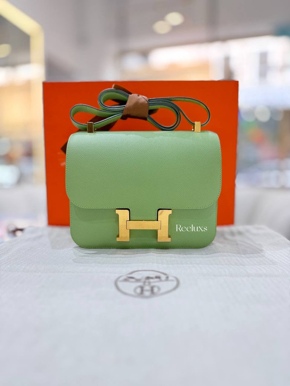HERMES Constance 23 Vert Criquet Epsom