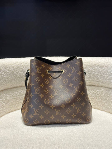 FULL SET LOUIS VUITTON LV Neonoe MM in Monogram Canvas, Black Strap Shoulder Bag GHW ( NFC )