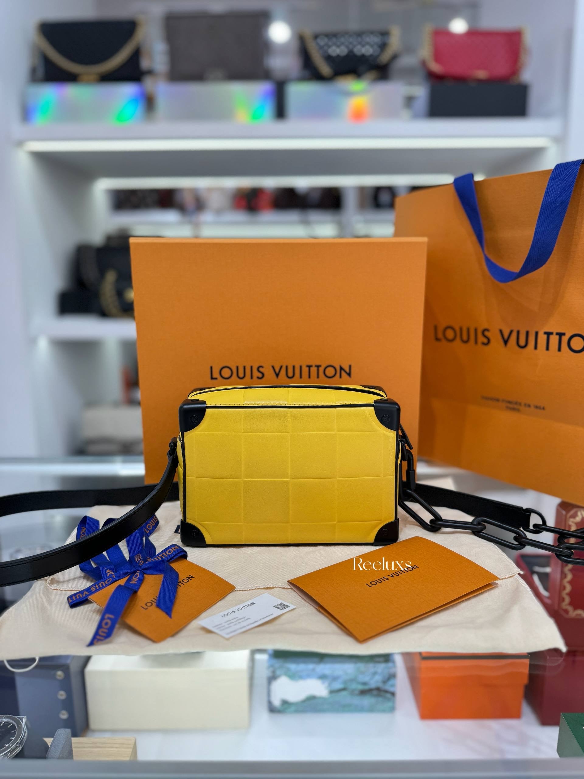 Full Set LOUIS VUITTON Mini Soft Trunk Yellow Damier Scuba Neoprene Pharrell Williams