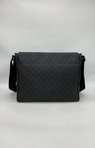 GUCCI Black GG Supreme Canvas and Leather Flap Messenger Bag - Reeluxs 