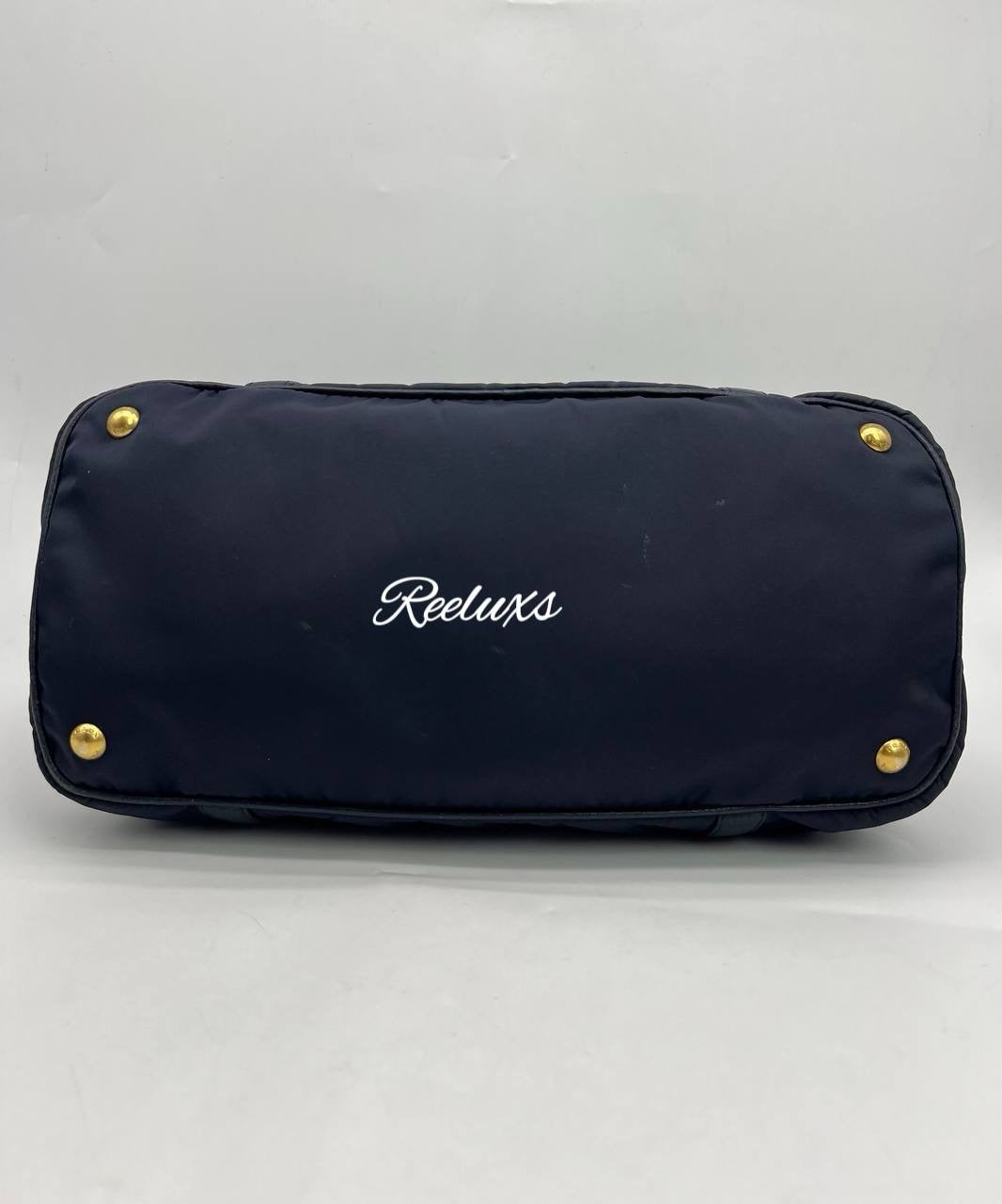PRADA 2Way Bag Handbag Navy Nylon Leather