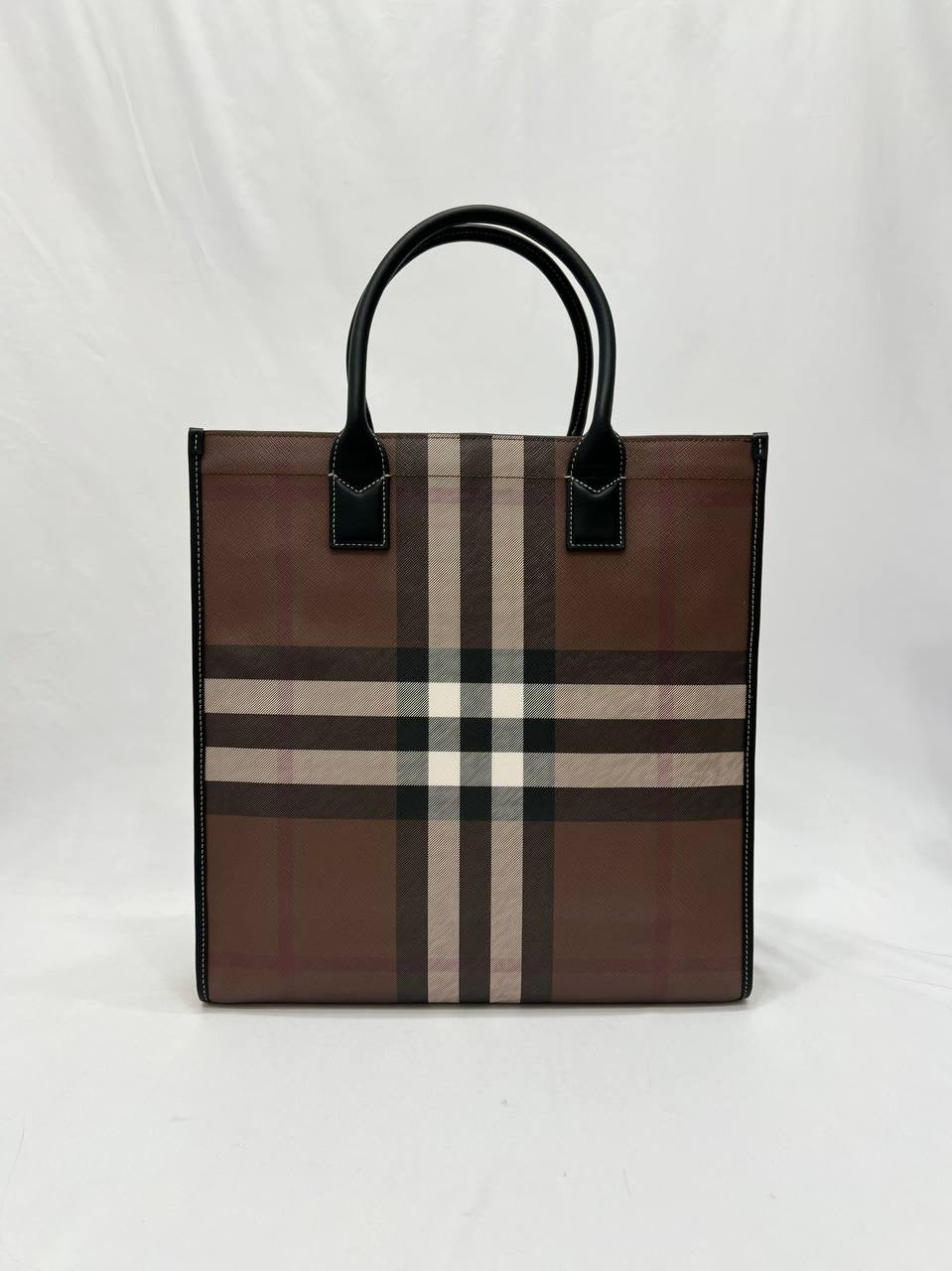 BURBERRY Check- Pattern Tote Bag Brown