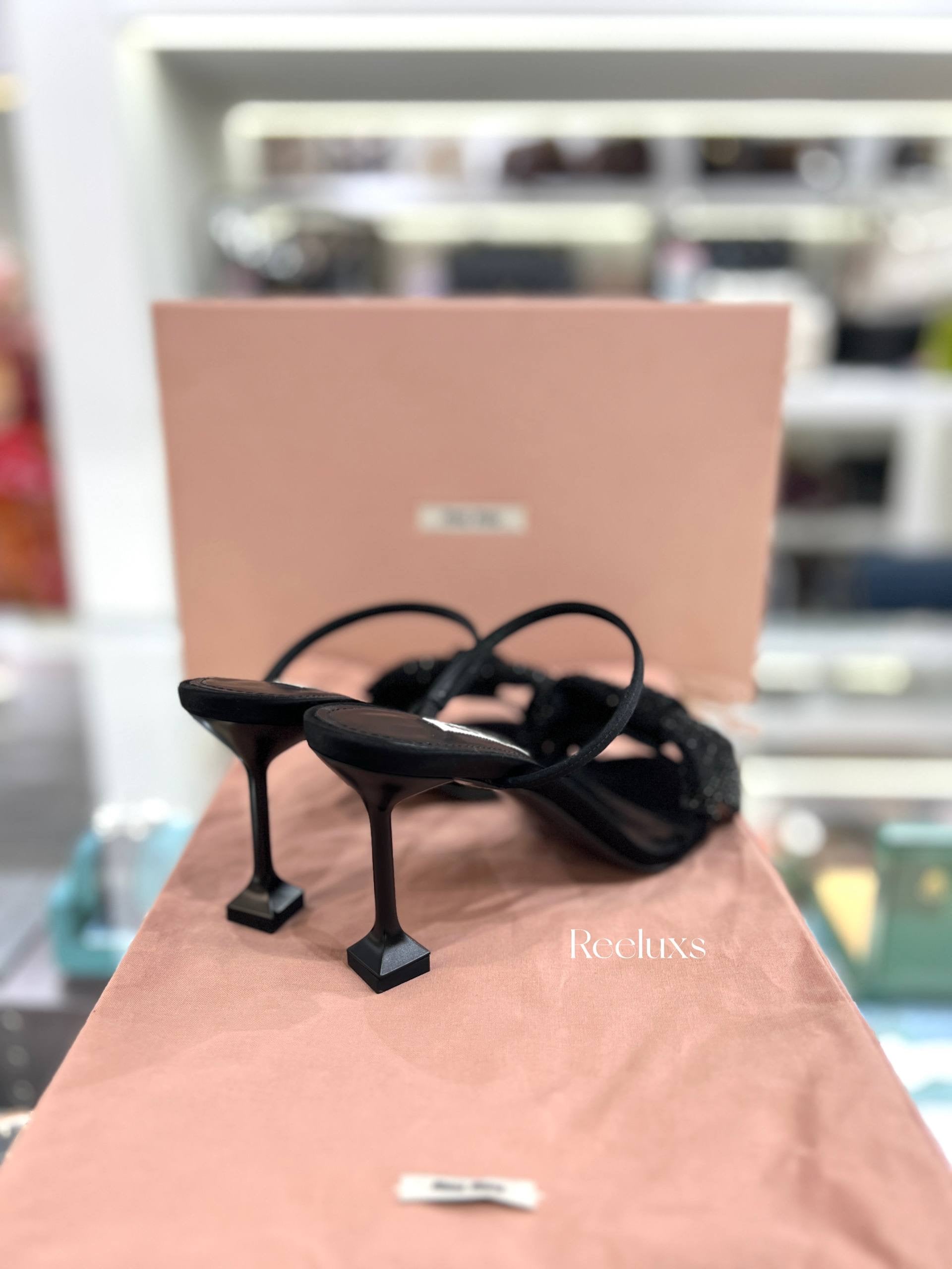 MIU MIU Crystal Bow Satin Sandals