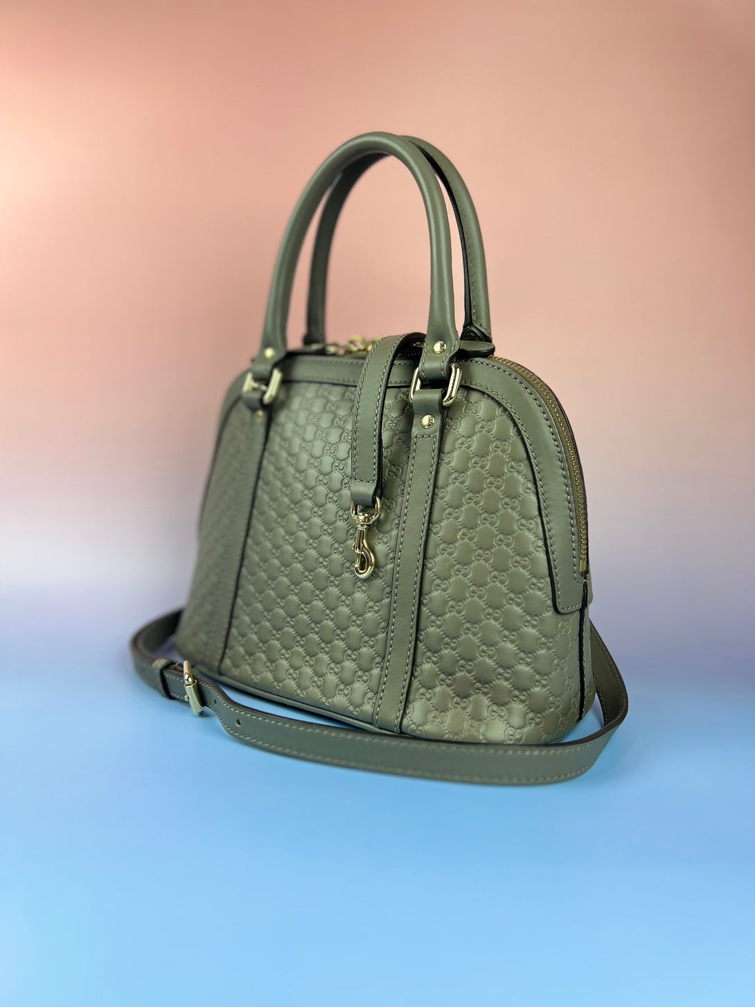 GUCCI Dome Satchel Gray Microguccissima Leather Women Shoulder Bag - Reeluxs 