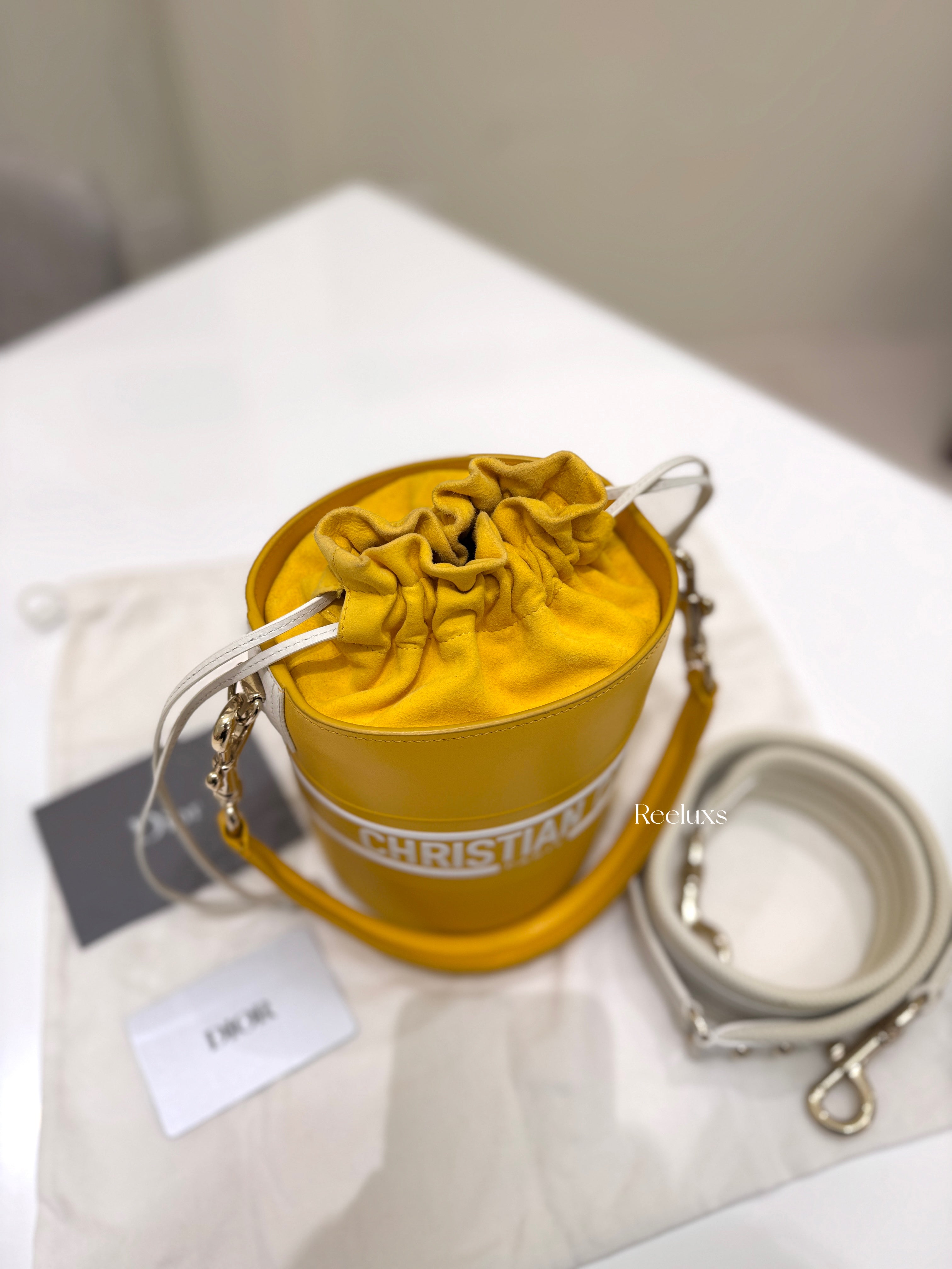 DIOR Small Vibe Bucket Bag Yellow Smooth Calfskin - Women