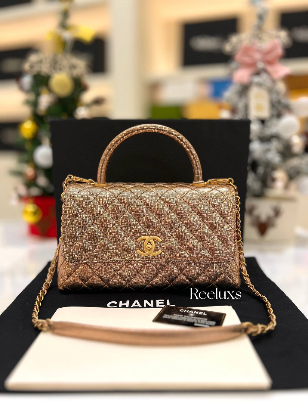 FULLSET CHANEL COCO Handle Flap Metallic Caviar Quilted Medium GHW Shoulder Bag