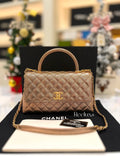 FULLSET CHANEL COCO Handle Flap Metallic Caviar Quilted Medium GHW Shoulder Bag