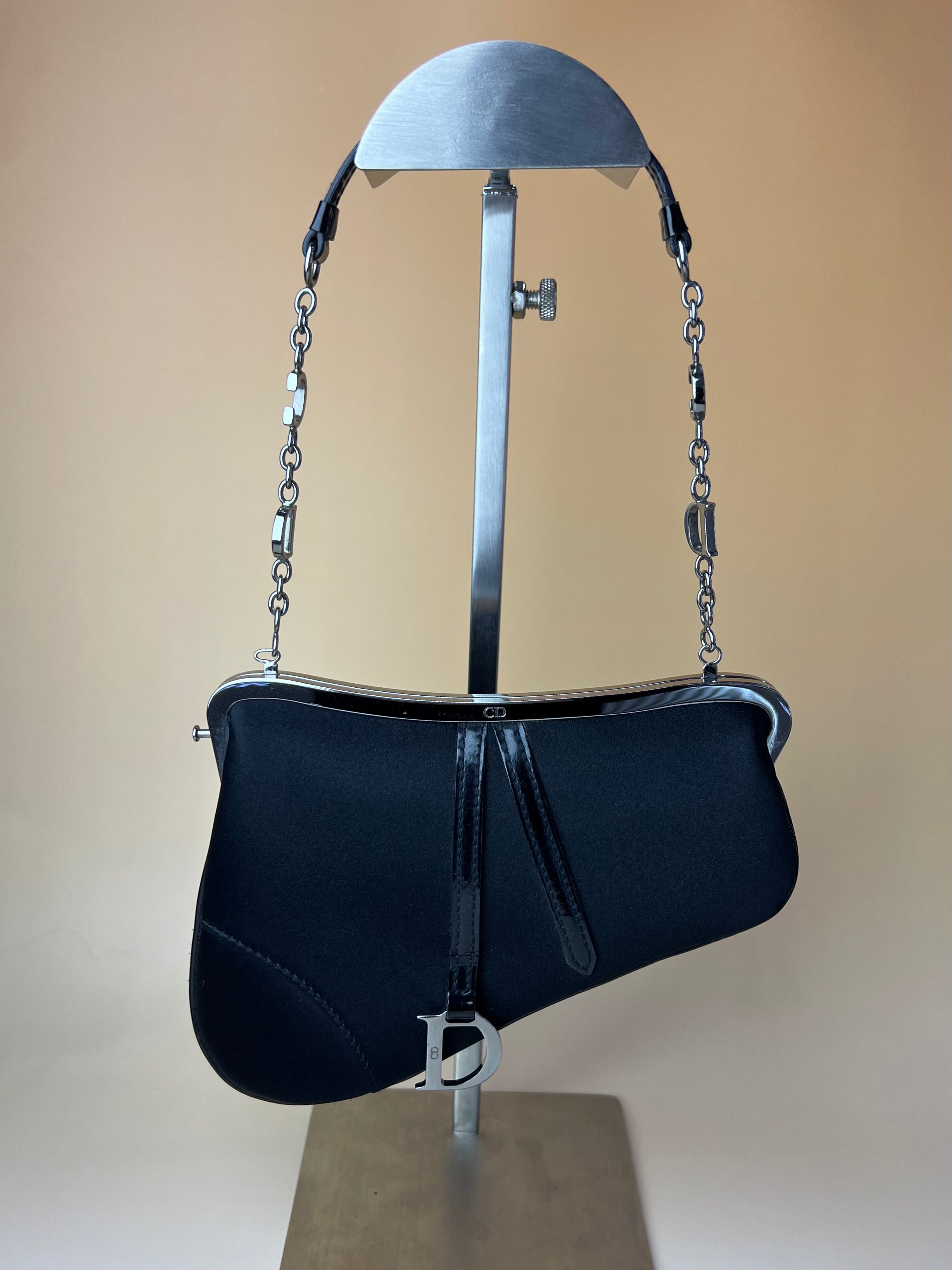 DIOR Black Satin Mini Saddle Bag