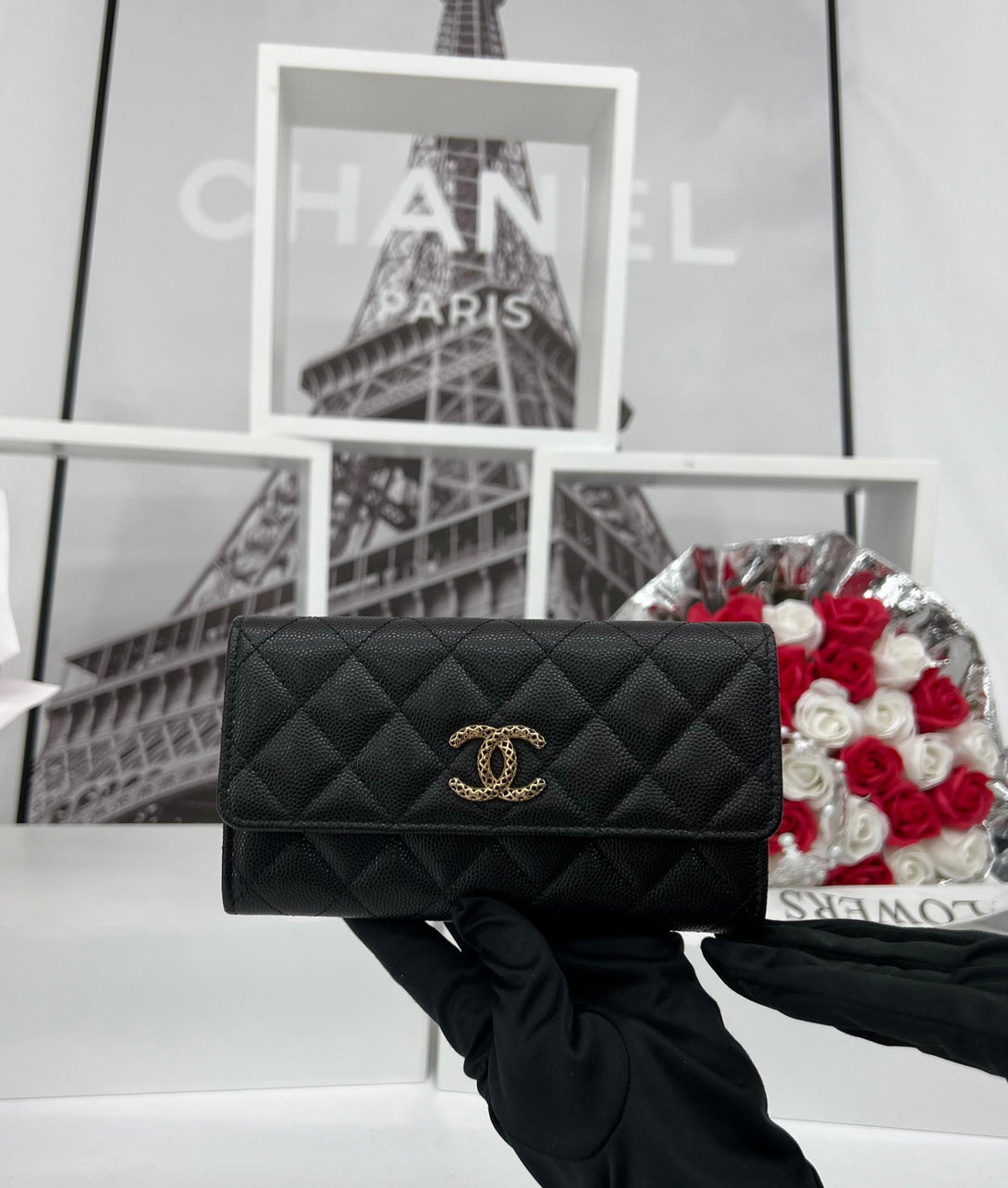 CHANEL As New Black Caviar Wallet For Lady- Full Set - Reeluxs 