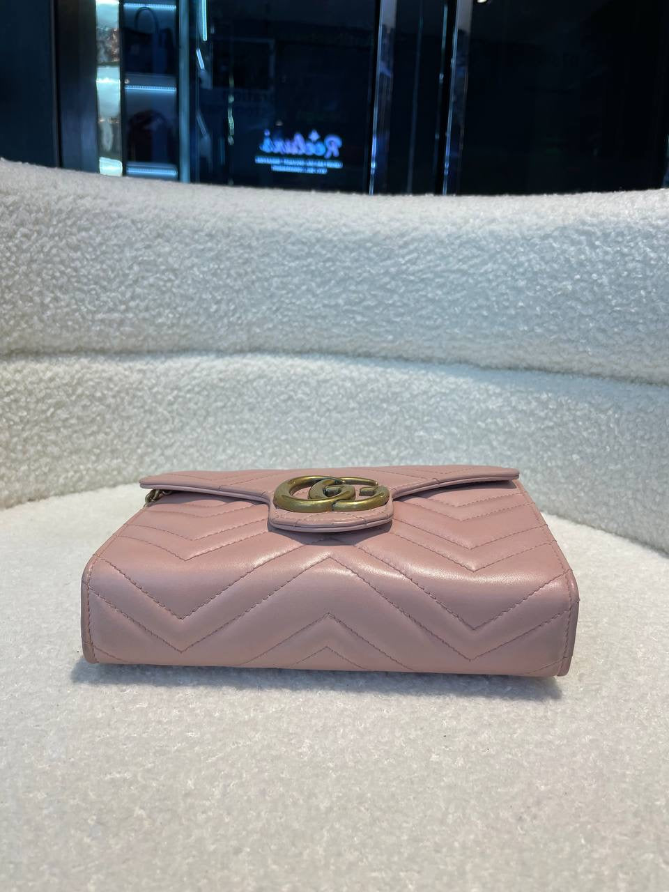 GUCCI GG Pattern Marmont Matelasse Leather Wallet on Chain