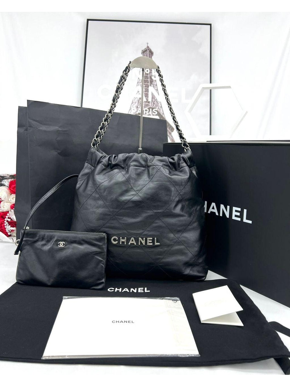 CHANEL Shiny Calfskin Quilted Chanel 22 Black - Reeluxs 