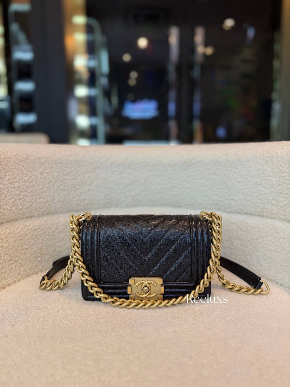 Chanel Small Boy Caviar Chevron Black