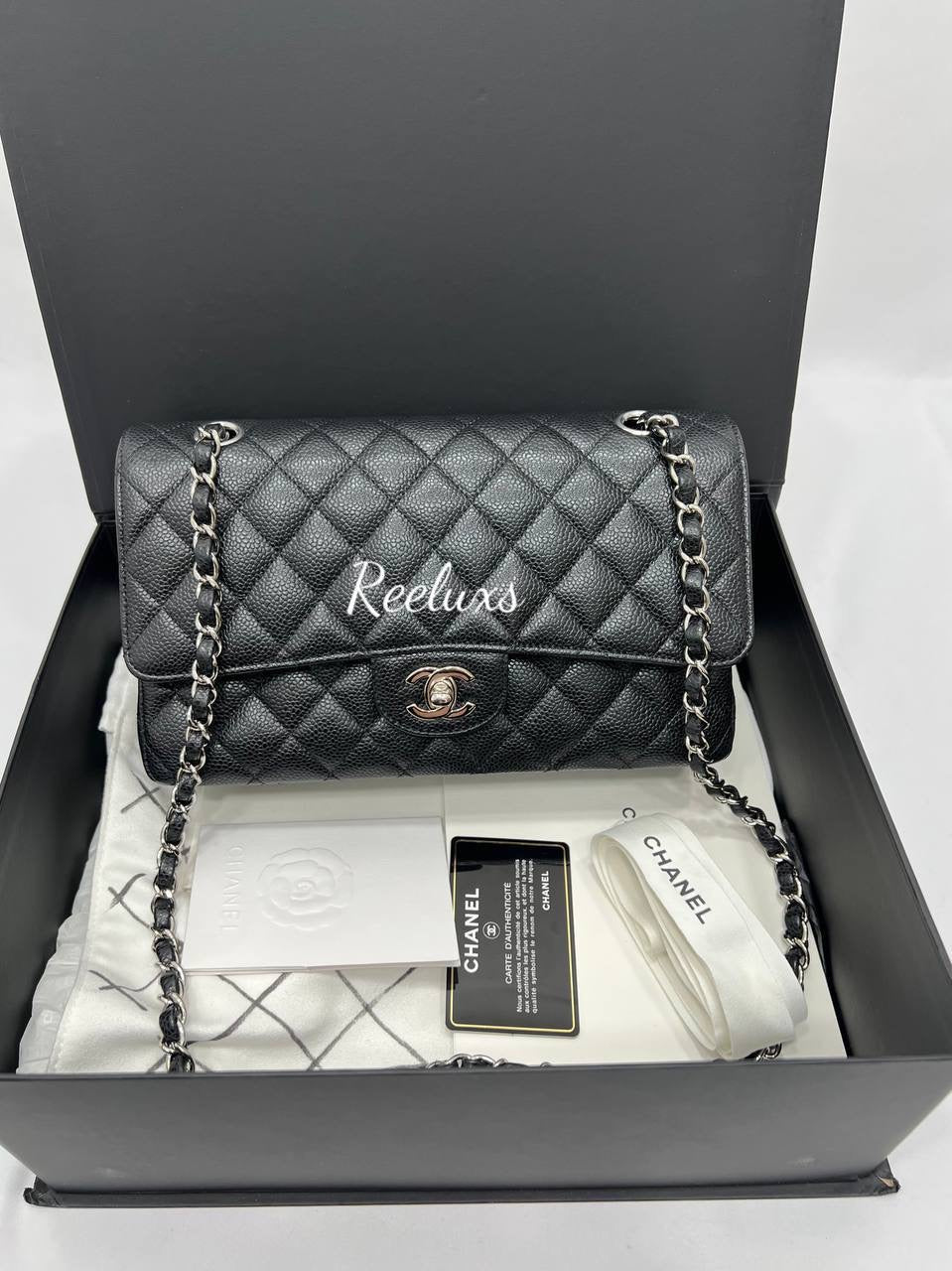 CHANEL Medium 25cm Classical Double Flap Caviar Black SHW