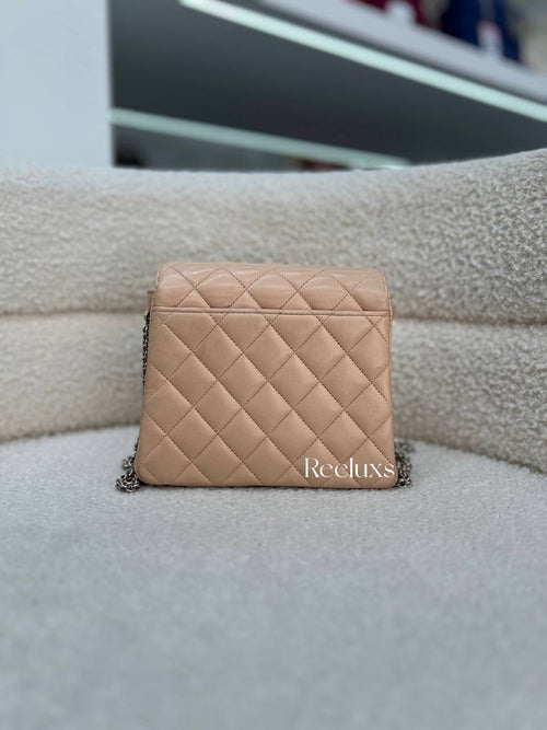 CHANEL Mini Single Flap Bag In Beige Lambskin Leather With Silver-Tone Handware