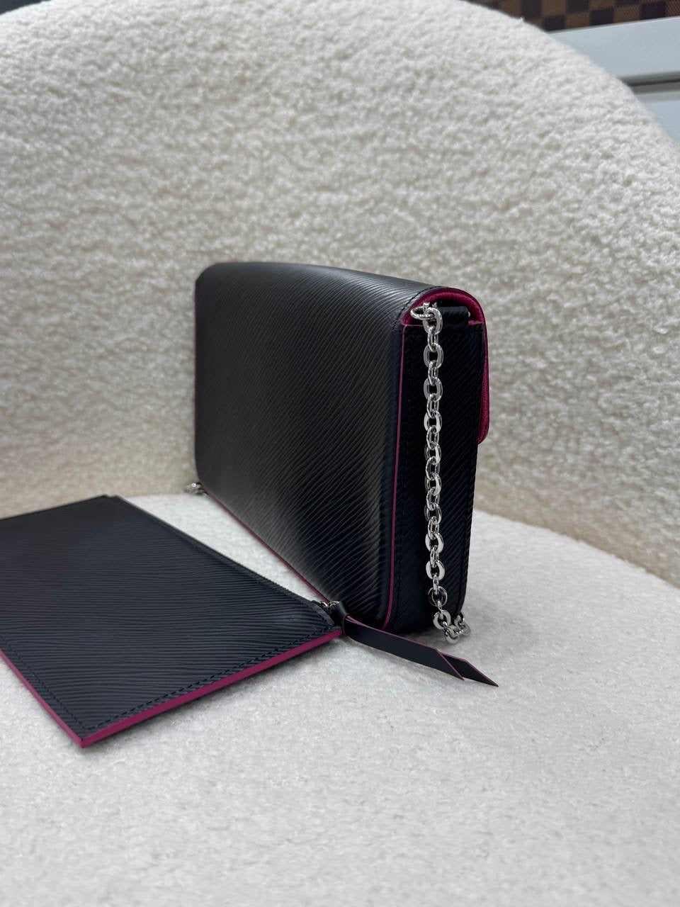 LOUIS VUITTON Pochette Felicie LV Epi Leather Noir Hot Pink Sling Bag